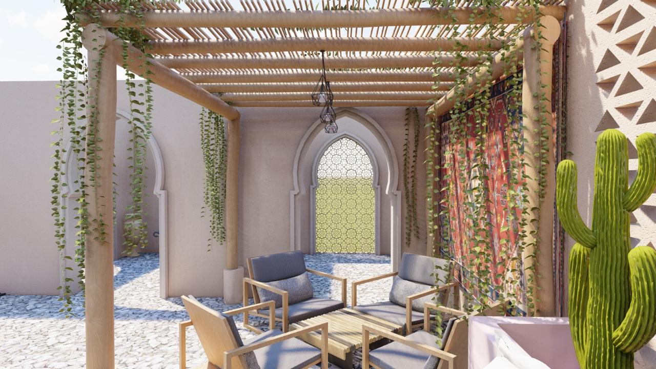 Relaxation lounge with daybeds and organic textures